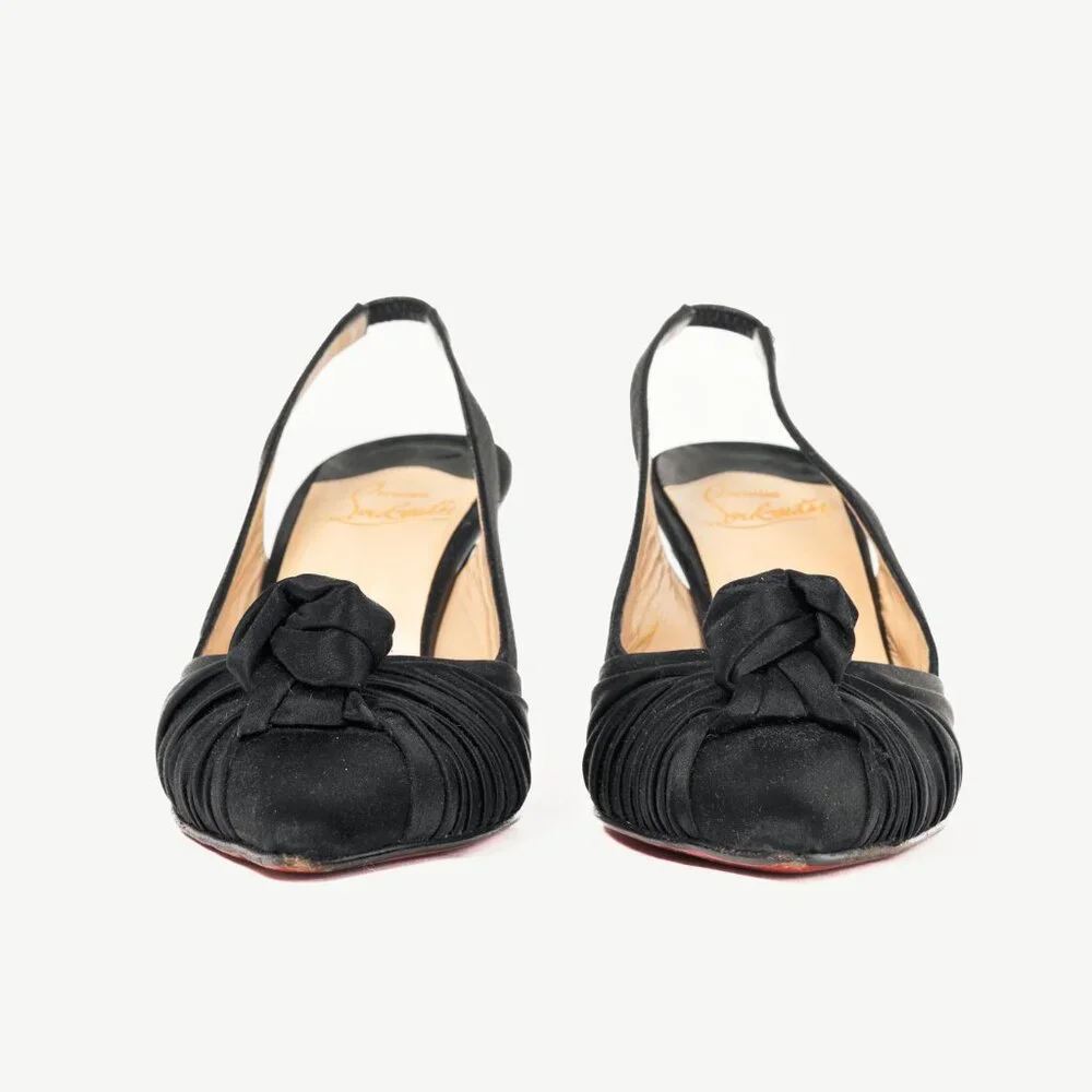 Christian Louboutin Francaise Sling Black Satin Knotted Heels - Picture 2 of 9